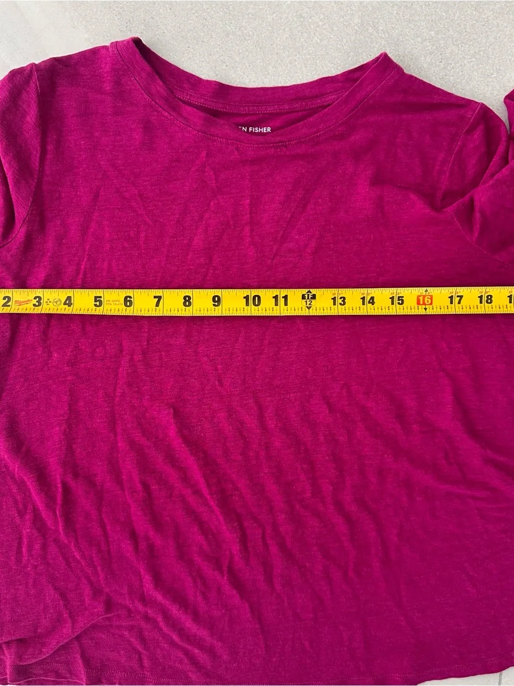 Eileen Fisher set of 2 Linen Long-Sleeve Crewneck Tops - Fuchsia & Dark Green M - Picture 7 of 10